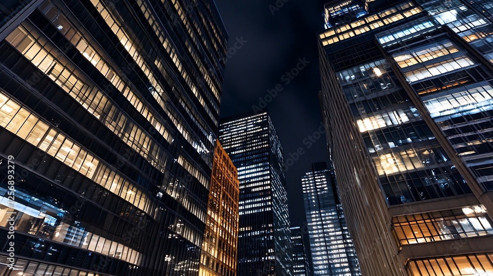 Illuminated urban skyline at night showcasing tall skyscrapers and vibrant city life : Generative AI Illuminated urban skyline at night showcasing tall skyscrapers and vibrant city life : Generative AI