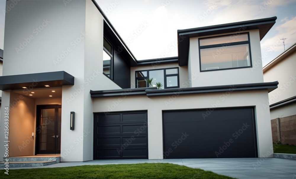 Modern home with black garage doors and large windows architecture photographyarchitecture city building urban design exterior background tourism