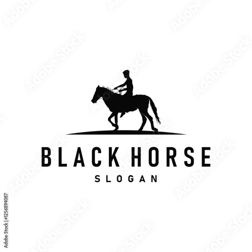 western cowboy texas ranch country horse animal logo design with black silhouette concept illustration templet symbol