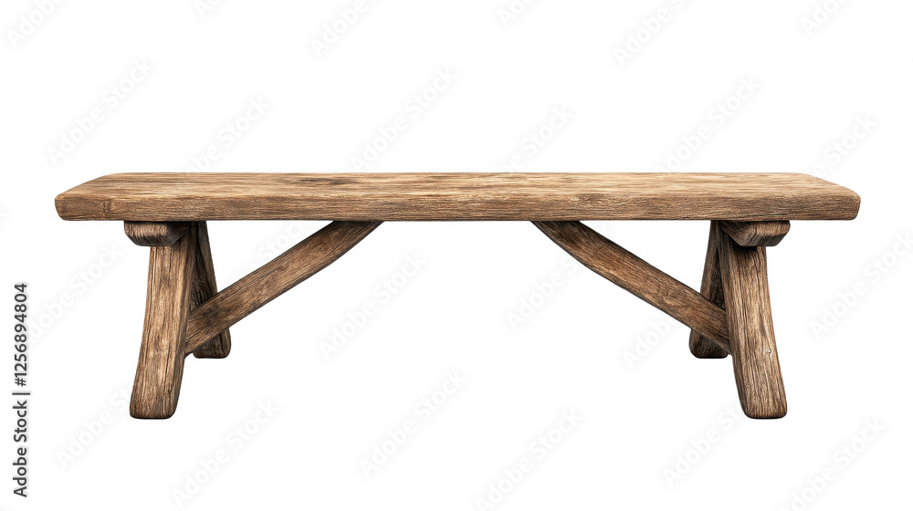 A rustic wooden bench showcasing natural textures and craftsmanship. transparent background A rustic wooden bench showcasing natural textures and craftsmanship. transparent background
