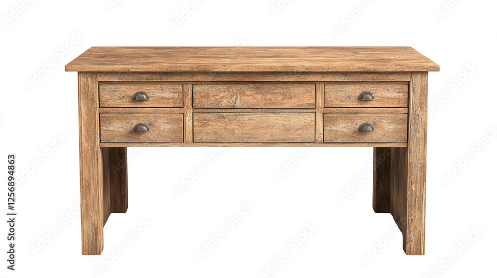 A rustic wooden desk with multiple drawers, perfect for home office or workspace. transparent background A rustic wooden desk with multiple drawers, perfect for home office or workspace. transparent background