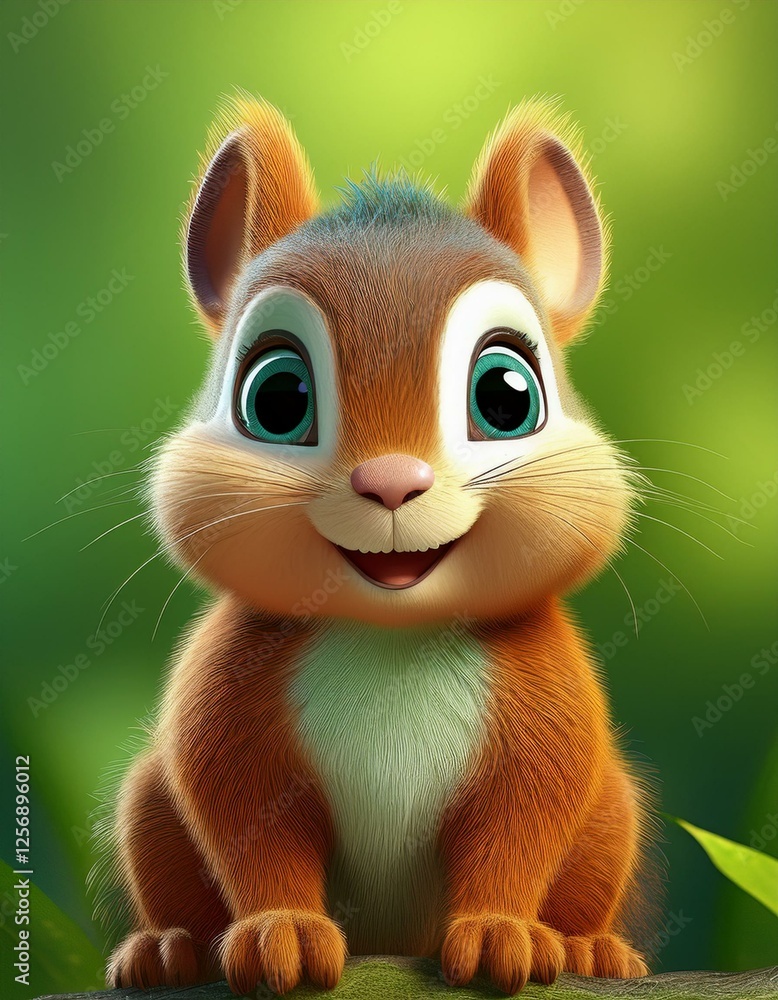 Fototapeta premium Niedliches Eichhörnchen, grüner Hintergrund