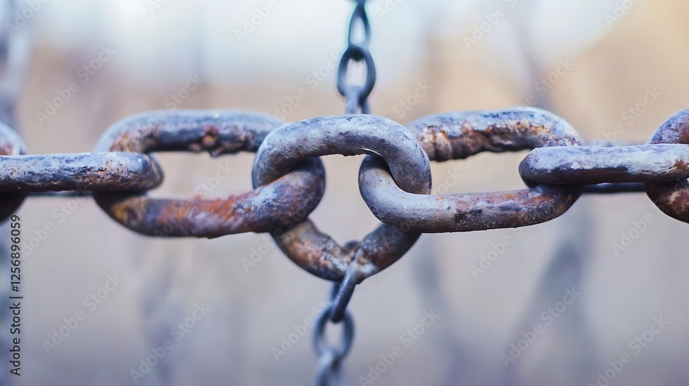 Close up view of rusted heavy chains interconnected in a weathered rustic setting : Generative AI Close up view of rusted heavy chains interconnected in a weathered rustic setting : Generative AI