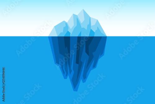 Set of iceberg background, Iceberg floating on sea ocean water, glacier tip and underwater part, large ice rock mountain geometric polygon style for iceberg underwater background template.