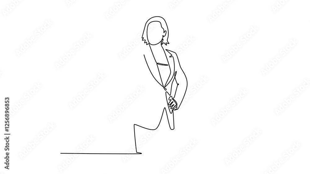 One continuous line drawing of Business Woman concept. Full length animation illustration. High quality 4k footage.
One continuous line drawing of Business Woman concept. Full length animation illustration. High quality 4k footage.