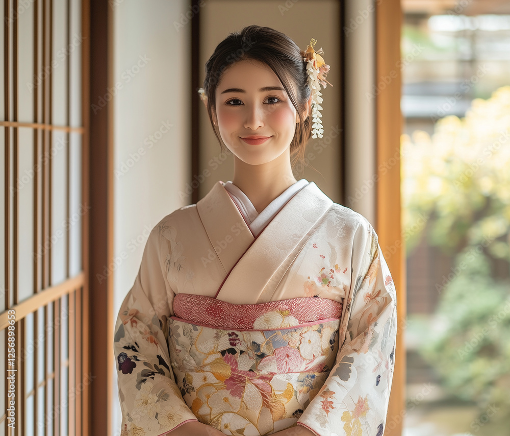 着物を着た若い女性 着物を着た若い女性