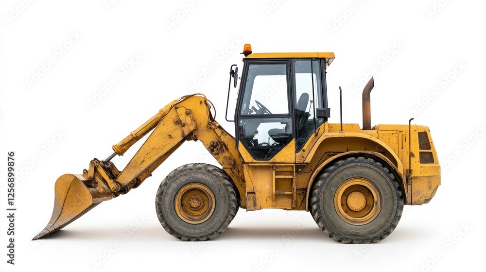 Yellow Excavator Isolated Against White Background. Possible Use Stock Photo Yellow Excavator Isolated Against White Background. Possible Use Stock Photo