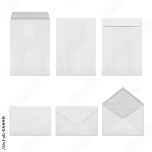 Blank White Envelope and Letter Paper Set Mockup. Vector