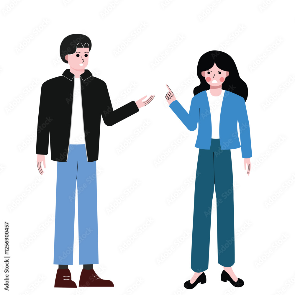 Arguing couple. Conflict between man and woman. Relationship problems, concept of arguing and miscommunication. Flat graphic vector illustration isolated on white background Arguing couple. Conflict between man and woman. Relationship problems, concept of arguing and miscommunication. Flat graphic vector illustration isolated on white background
