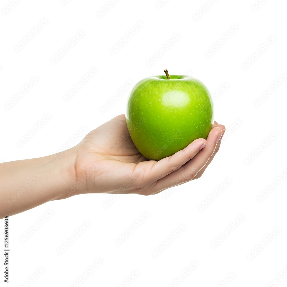 Hand holding a green apple on white background Hand holding a green apple on white background
