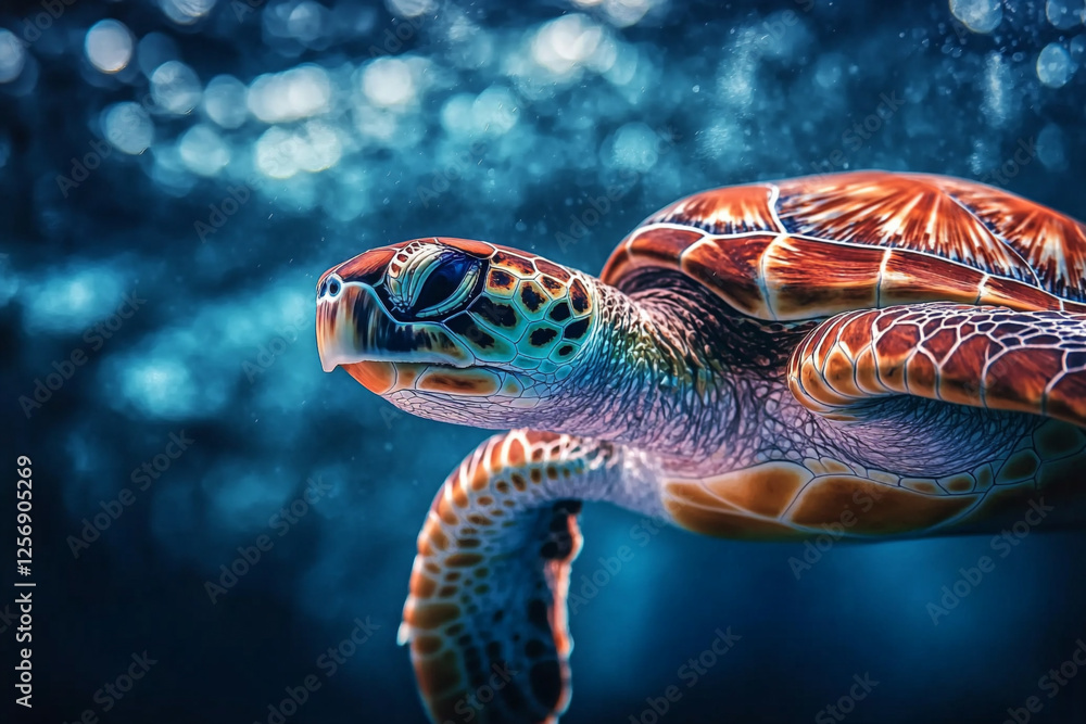 Fototapeta premium There is a turtle swimming in the water with its head above the water