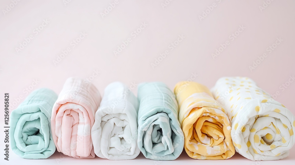 A row of baby blankets in different colors A row of baby blankets in different colors