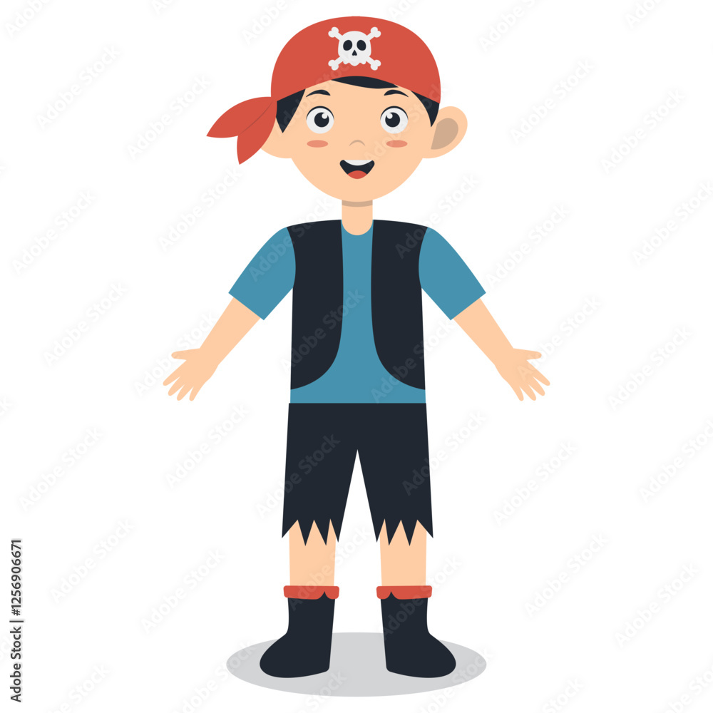 Kid Pirate Character on White Background. Vector Illustration in Cartoon Design Concept. Kid Pirate Character on White Background. Vector Illustration in Cartoon Design Concept.