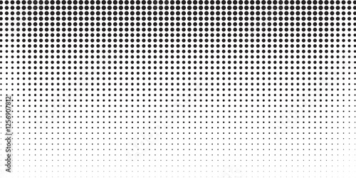 Dotted halftone gradient texture. Vanishing polka dot background. Repeating dots gradation pattern background. Black fading comic pop art overlay