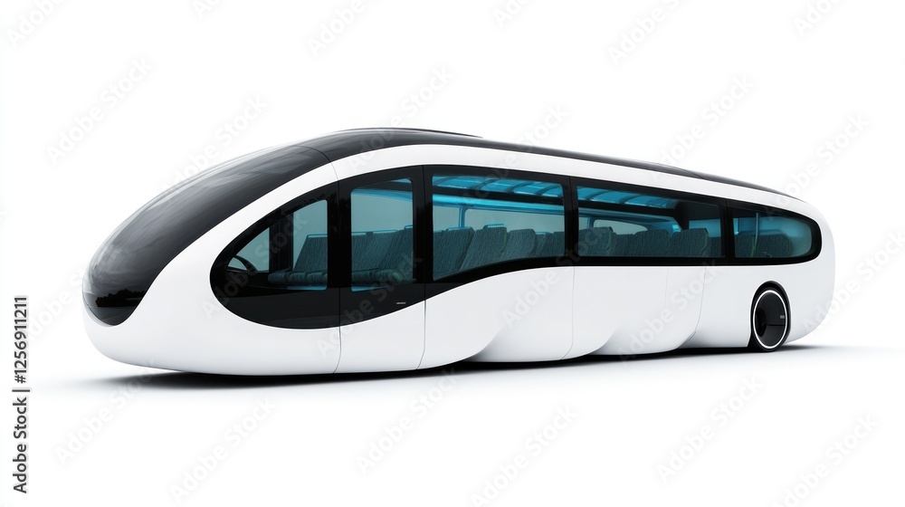 Futuristic White Bus on White Background Futuristic White Bus on White Background