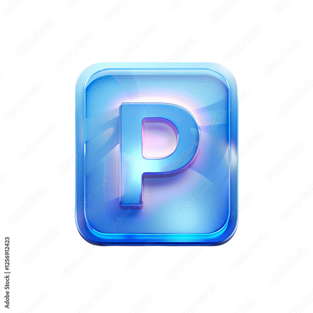 Stylish blue glass app icon letter P. Perfect for parking apps or digital interfaces. Modern and 3d elegant style icon Stylish blue glass app icon letter P. Perfect for parking apps or digital interfaces. Modern and 3d elegant style icon