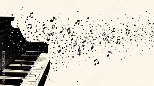Elegant grand piano with flowing musical notes creating a whimsical atmosphere