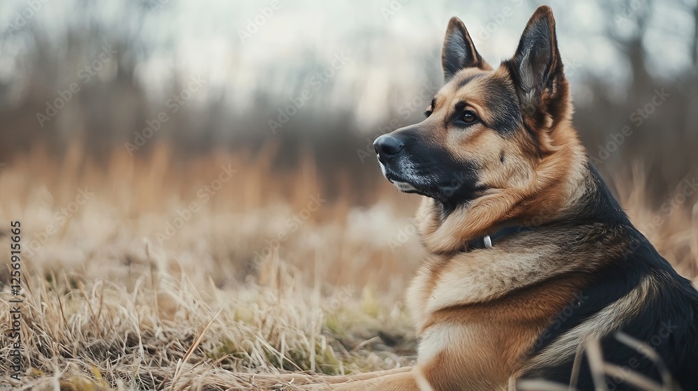 Loyal German Shepherd Dog Relaxing in the Grass Surrounded by Nature's Beauty : Generative AI Loyal German Shepherd Dog Relaxing in the Grass Surrounded by Nature's Beauty : Generative AI