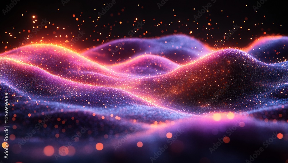 Fototapeta premium Glowing Particle Waves: Abstract Digital Art