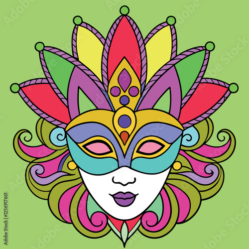 "Mardi Gras Celebration Vector Art – Mask, Beads, and Party Elements"