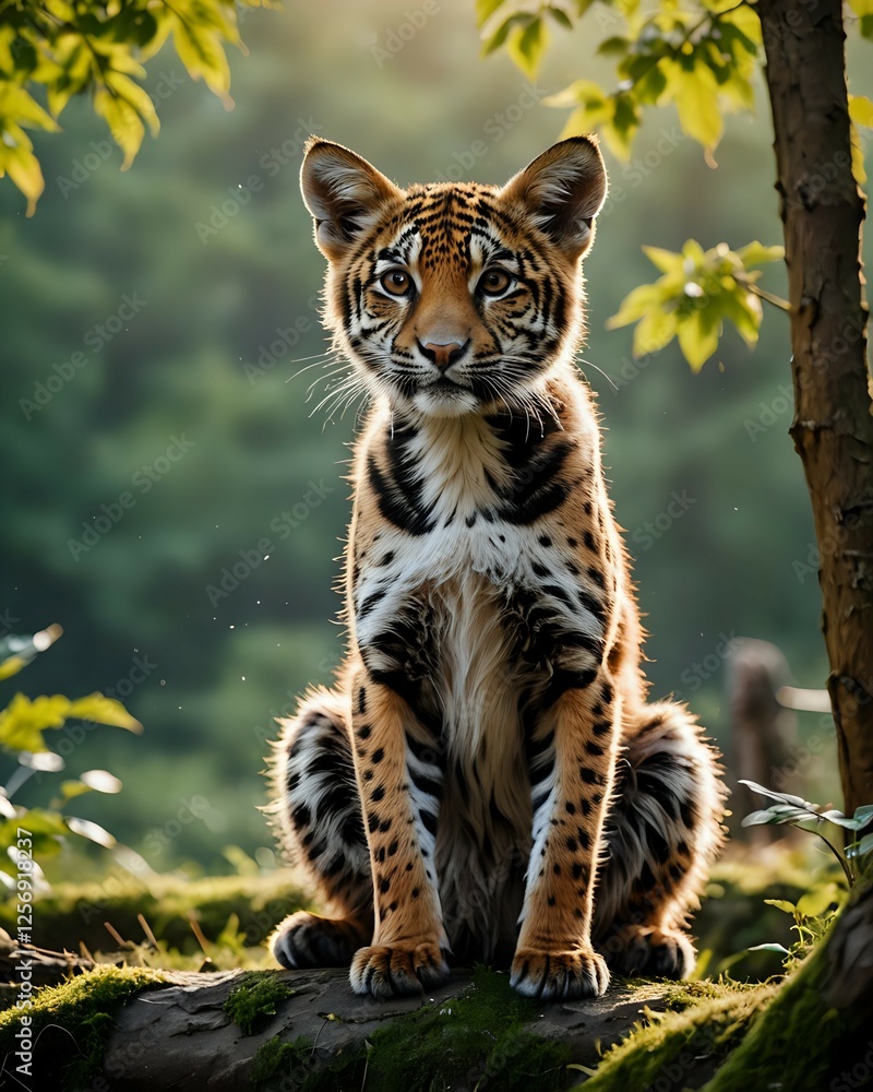 Obraz premium Jungle tigers stand upright looking for prey