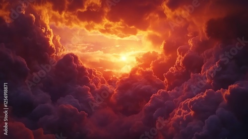 Vibrant sunset through dramatic clouds.