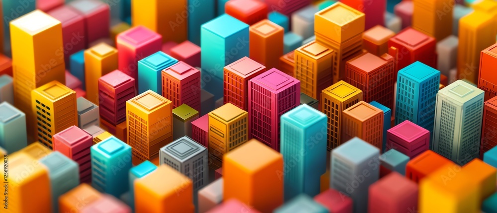 Obraz premium Colorful abstract city skyline with geometric shapes.