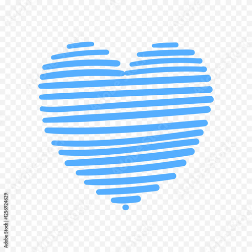 Doodle hand drawn heart drawing on white background