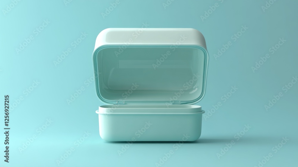Empty light teal plastic food container, studio shot Empty light teal plastic food container, studio shot