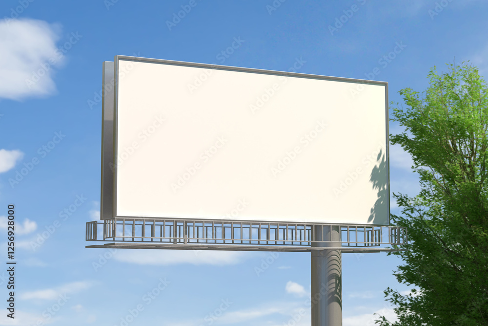 Fototapeta premium 3d rendering blank billboard mockup on blue sky
