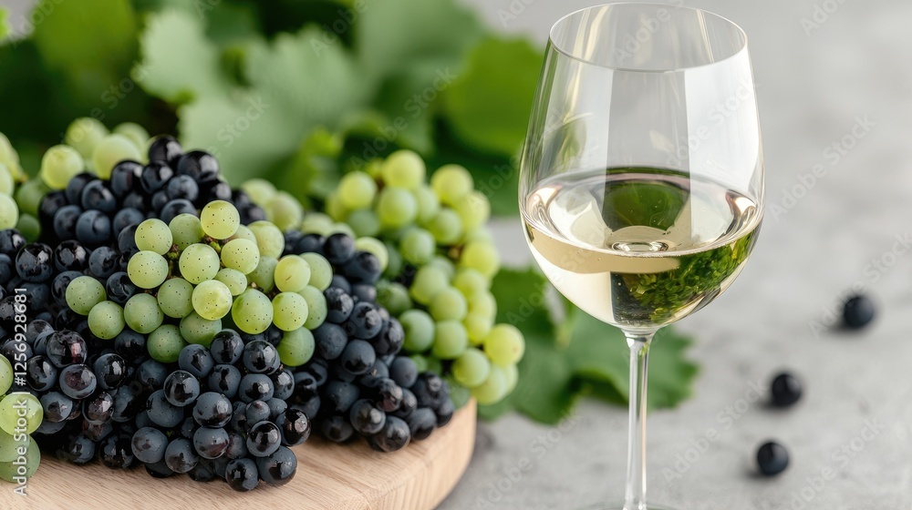Fresh grapes and white wine on a countertop Fresh grapes and white wine on a countertop