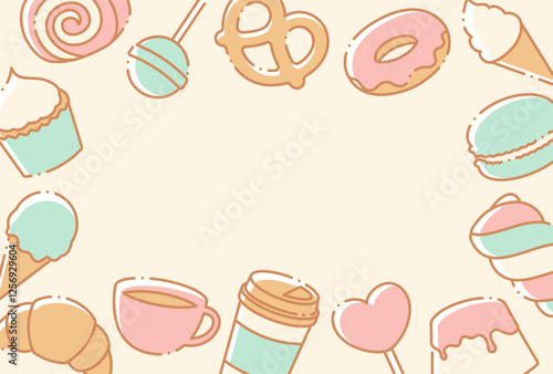 vector background with a set of ice cream, sweets and drinks