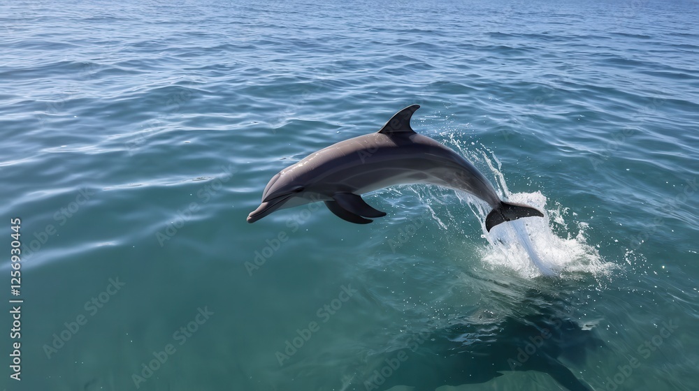 Fototapeta premium A playful dolphin leaps gracefully above the shimmering ocean waves