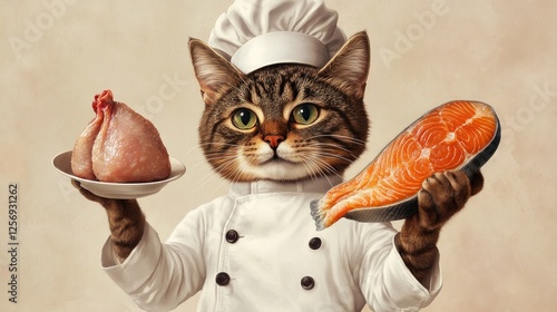 Cat Chef with Food Display photo