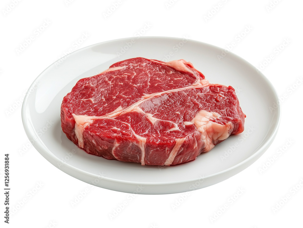 A fresh, raw ribeye steak placed on a white plate in high-resolution transparent PNG. Perfect for butcher shop branding, steakhouse menus, and fresh meat packaging A fresh, raw ribeye steak placed on a white plate in high-resolution transparent PNG. Perfect for butcher shop branding, steakhouse menus, and fresh meat packaging