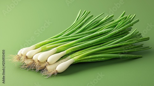 Fresh green onions arranged on a smooth surface, highlighting their vibrant colors and textures
