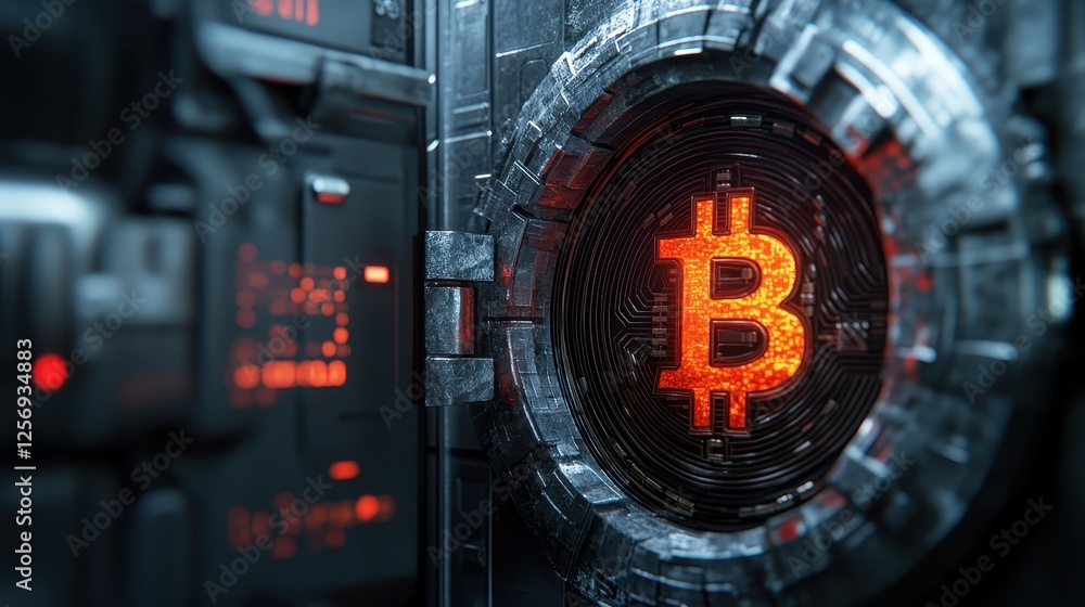 Bitcoin vault security, digital currency, future finance, technology background Bitcoin vault security, digital currency, future finance, technology background
