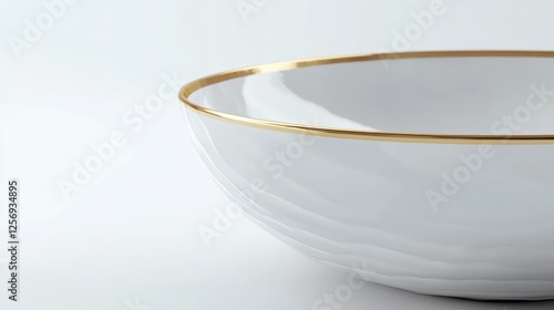 White bowl with gold rim on white background photo