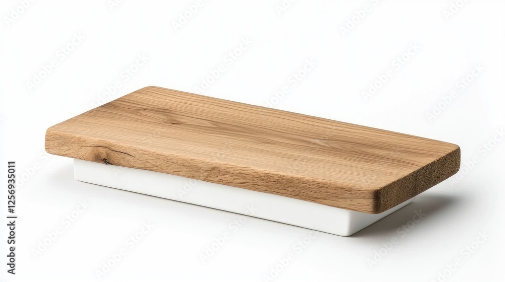Wooden cutting board on white base, studio shot Wooden cutting board on white base, studio shot