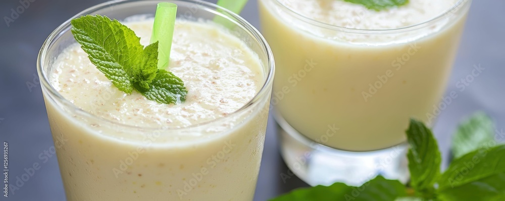 Refreshing Smoothies with Mint Garnish
