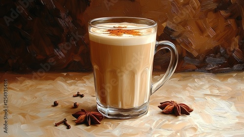 A steaming cup of spiced latte with star anise on a textured background, perfect for cozy moments