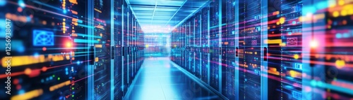 Wallpaper Mural Server in a modern server room with multiple racks and network cables visible on the floor Torontodigital.ca