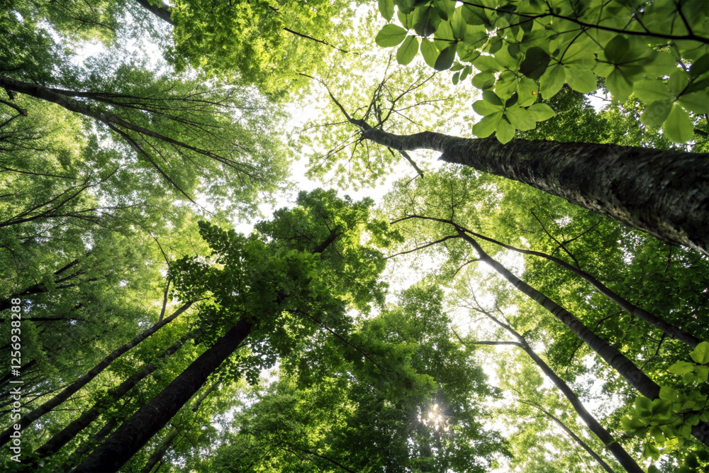 Fototapeta premium A dense forest canopy viewed abstractly from below