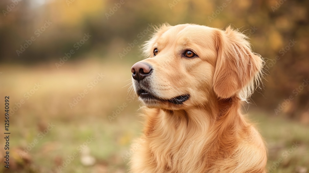 Golden retriever dog portrait in a serene outdoor setting surrounded by nature : Generative AI Golden retriever dog portrait in a serene outdoor setting surrounded by nature : Generative AI