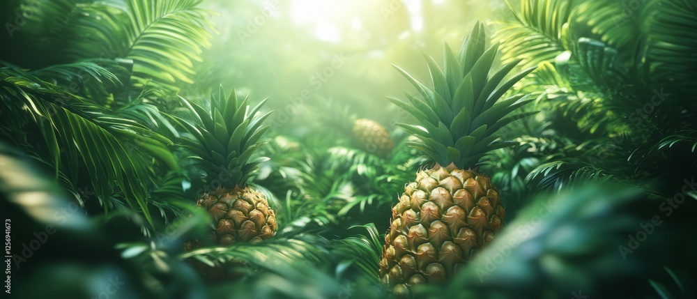Pineapples In Tropical Foliage Pineapples In Tropical Foliage
