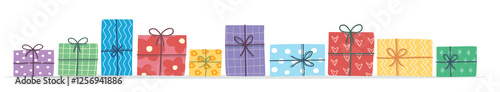 Gift boxes with ribbon and bow in a flat design	
