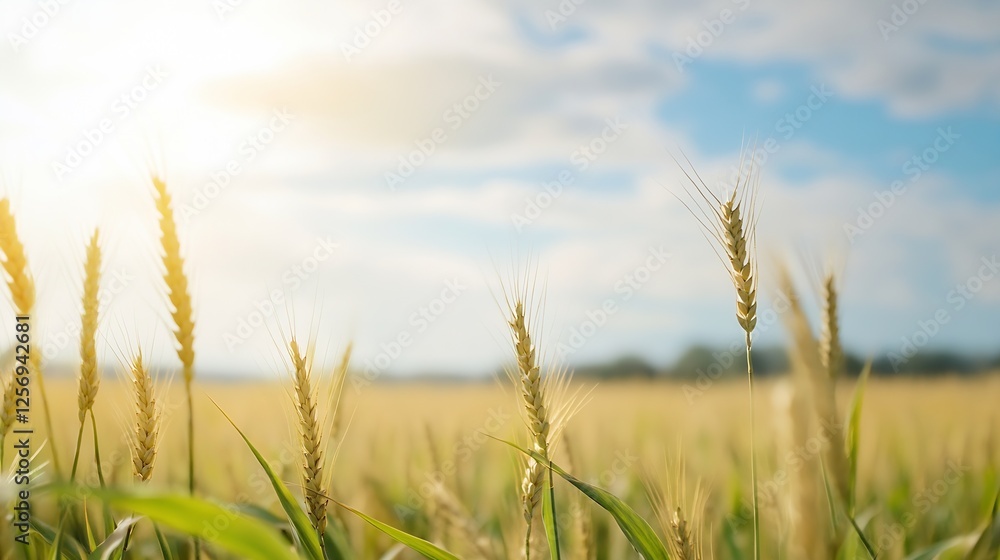 Golden wheat field under a bright blue sky showcasing vibrant agricultural landscape : Generative AI Golden wheat field under a bright blue sky showcasing vibrant agricultural landscape : Generative AI
