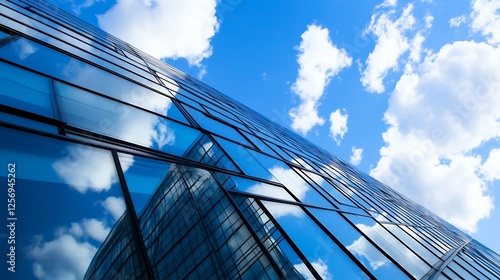 Wallpaper Mural Dynamic upward angle of modern glass building reflecting clouds and blue sky : Generative AI Torontodigital.ca