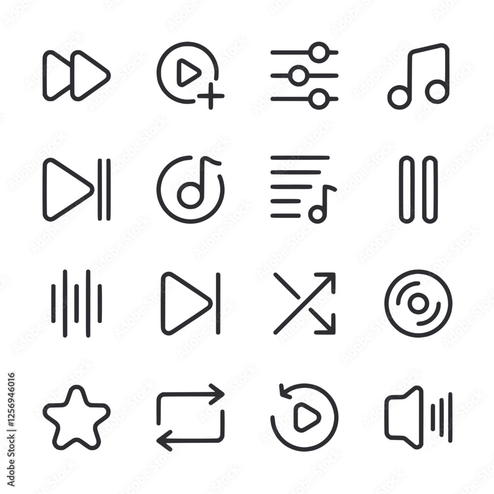 A set of icons for music and audio controls A set of icons for music and audio controls