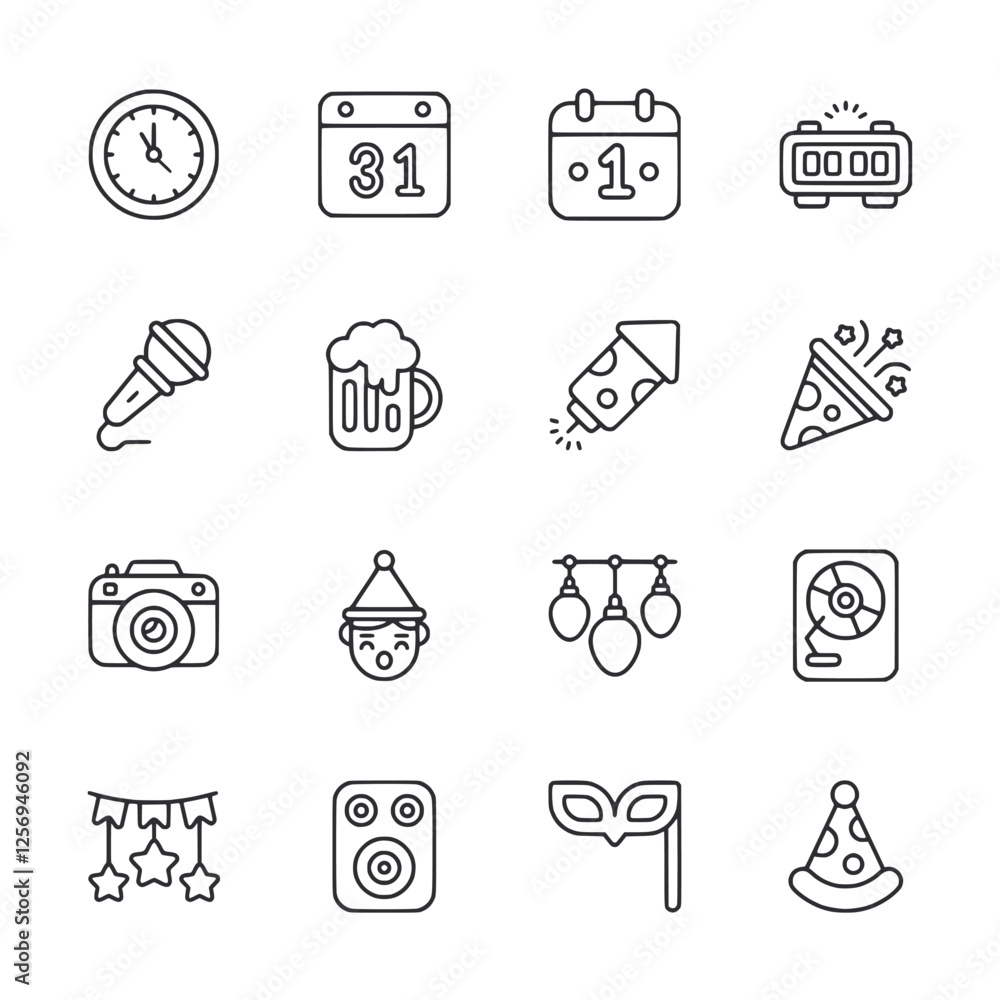 A set of icons for a calendar, including the date 31st of January